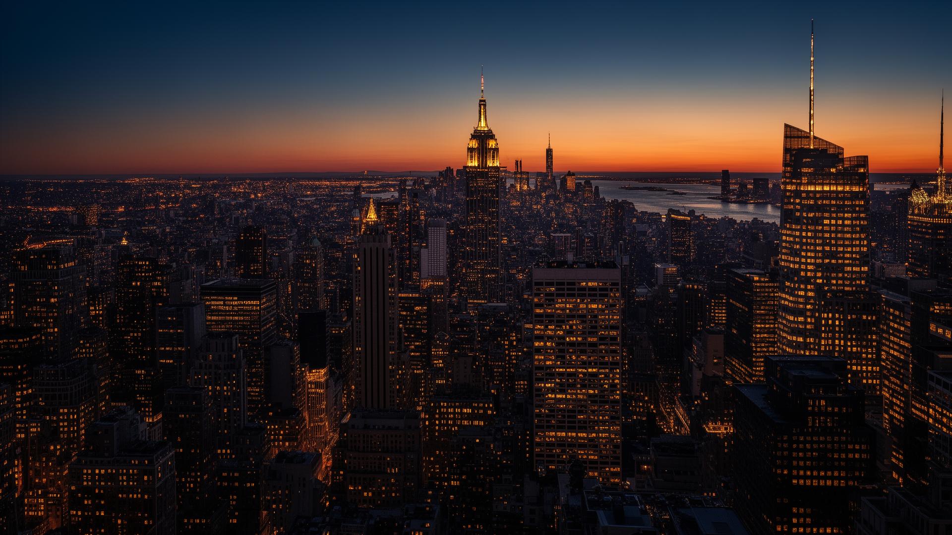 New York skyline at dusk